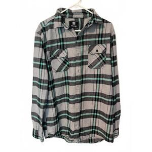 ELXR Gray and Teal Plaid Flannel Shirt - Mens XL